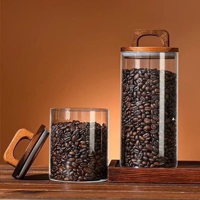 1CHASE® Borosilicate Glass Food Storage Jar With Acacia Wood Air Tight Lid, Set Of 3 (800ML)…