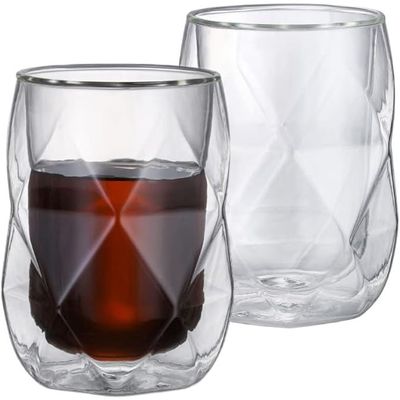 1CHASE Double Wall insulated Diamond Shape Coffee Tea Cups Set Of 2, 350 ML