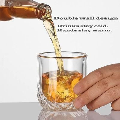 1CHASE Double Wall Insulated Stemless Whisky Glass, Borosilicate Crystal Glass Set Of 2, 250 ML…