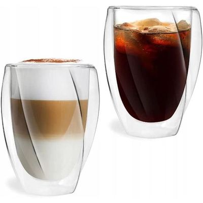 1CHASE Double Wall Insulated Twist Glass Cups, Borosilicate Glass Tumblers Set Of 2, 350 ML