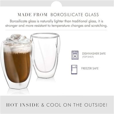 1CHASE Double Wall Insulated Twist Glass Cups, Borosilicate Glass Tumblers Set Of 2, 350 ML