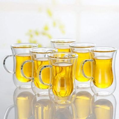 1CHASE أكواب شاي زجاجية عربية أنيقة بجدار مزدوج معزول مقاوم للحرارة سعة 80 مل (مجموعة من 6)
