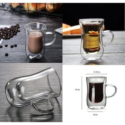 1CHASE Double Wall Heat Resistant Insulated Fashionable Arabic Glass Tea Cups 80ML (Set of 6)