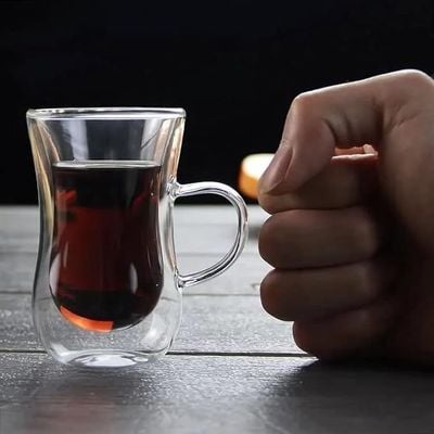 1CHASE شاي زجاجي عربي أنيق بجدار مزدوج معزول مقاوم للحرارة 80 مل (مجموعة من 2)