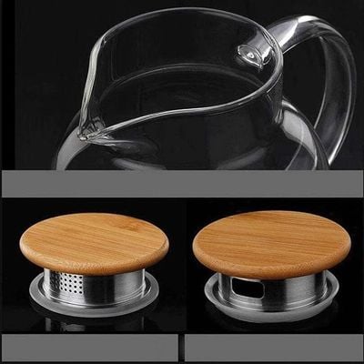 1CHASE Borosilicate Glass Water Pitcher With Lid And Stainless Steel Strainer For Tea 1800 ML (Bamboo LID)