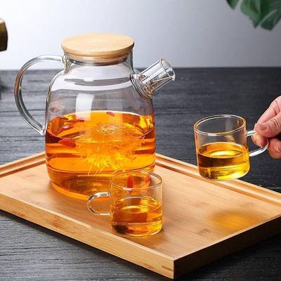 1CHASE Borosilicate Glass Teapot with Bamboo Lid and Removable Infuser,Perfect for Loose Leaf and Blooming Tea 1600ML