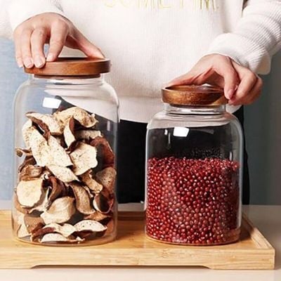 1CHASE Borosilicate Glass Coffee Storage Jar with Lids Thicken Glass Coffee Canister (1900 ML)