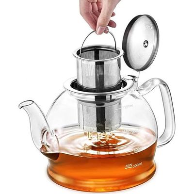 1CHASE Borosilicate Glass Teapot 1200 ML with Stainless Steel Infuser with Lid