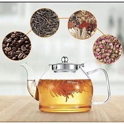 1CHASE Borosilicate Glass Teapot 1200 ML with Stainless Steel Infuser with Lid