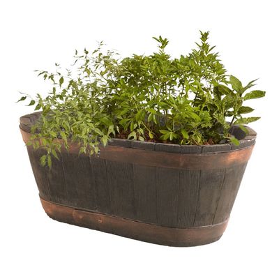 Strata Sankey, Made in UK, Weatherproof Resin Decorative Planter, Oakwood Barrel Trough, Planter Pot, Indoor, Outdoor, Lightweight and Weather Resistant, Perfect for Living Room, Home Decor, Terrace, Office, Balcony & Home Gardening, Oakwood Colour, STR-GN647-BLK-GP