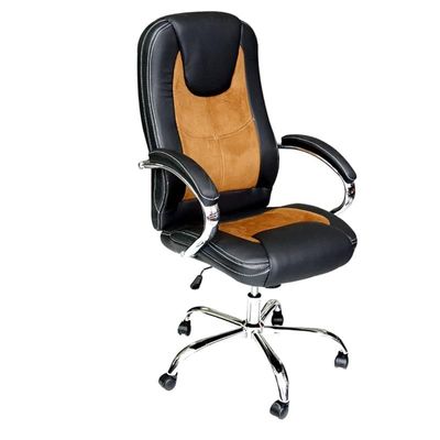  Ergonomic Office Chair, Computer Desk Chair, PU material, Steel Structure, Smooth lumbar support with adjustable Height, Black &amp; Camel
