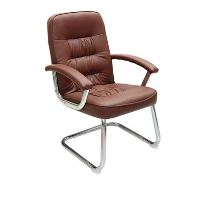  Frame visitor chair  with steel frame & faux leather on armrest, sit & back-Brown