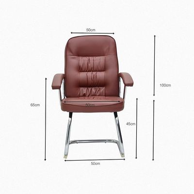  Frame visitor chair  with steel frame & faux leather on armrest, sit & back-Brown