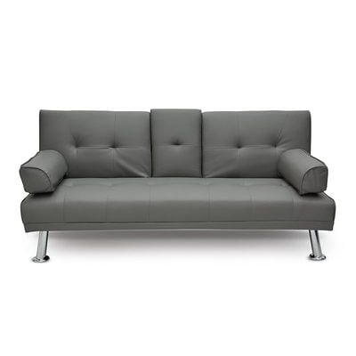 Modern Design SOFA CUM BED OR 3 Seater Sofa Soft PU leather 3-Seater Sofa,Made of finiest Pu Leather sofa cum bed is Foldable Futon Bed for Living Room  Light Grey