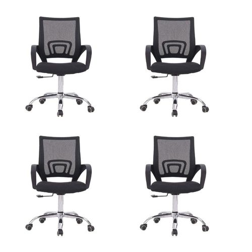 4 Piece Premium Office Chair Ergonomic Designed Desk Chair Mid Back Adjustable Wide Seat Mesh Chair Black