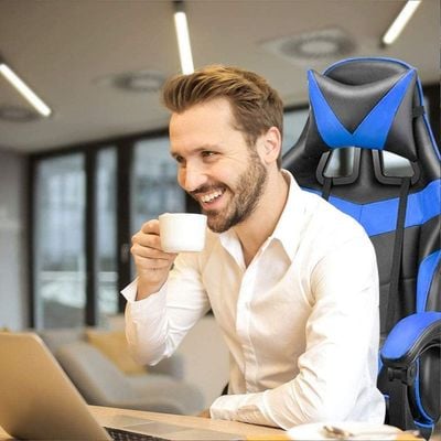 Gaming Chair, Reclining High Back PU Leather Office Desk Chair, Adjustable Headrest Footrest and Lumbar Support, Swivel Video Game Chair, Ergonomic Computer Gaming Chair