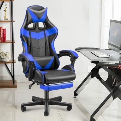 Gaming Chair, Reclining High Back PU Leather Office Desk Chair, Adjustable Headrest Footrest and Lumbar Support, Swivel Video Game Chair, Ergonomic Computer Gaming Chair