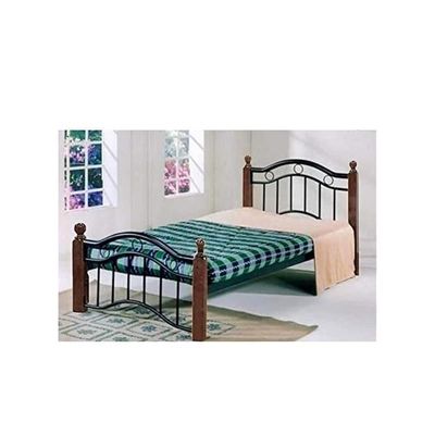 سرير فردي متين من الخشب والفولاذ للمنزل، بني، 190X90X15 سم