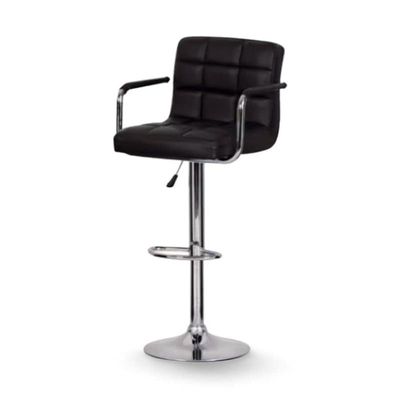 Modern Height Adjustable Chair, Bar Chair, Bar Stool Set Leather Padded Stool Black/Silver