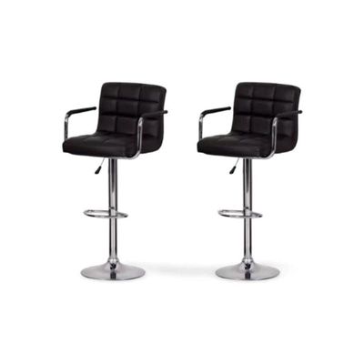 Modern Height Adjustable Chair, Bar Chair, Bar Stool Set Leather Padded Stool Black/Silver