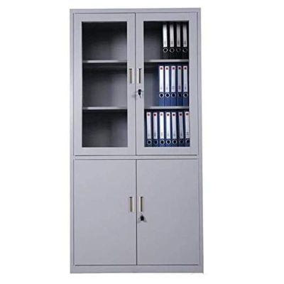 Four Door Steel Cabinet With Glass, File Cabinet Grey 40X90X185Cm