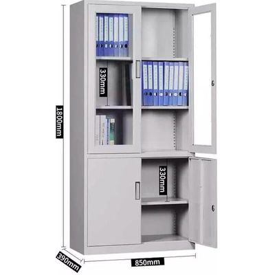 Four Door Steel Cabinet With Glass, File Cabinet Grey 40X90X185Cm