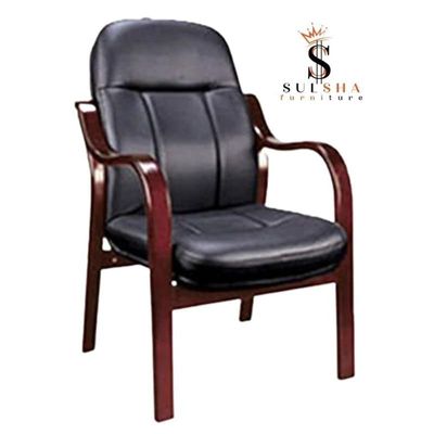 Modern Office Visitor Chair Leather And Wooden