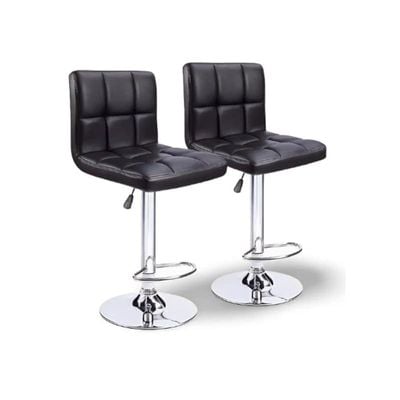 2 Piece Modern Height Adjustable Chair, Bar Chair, Bar Stool Set Leather Padded Stool Black/Silver1