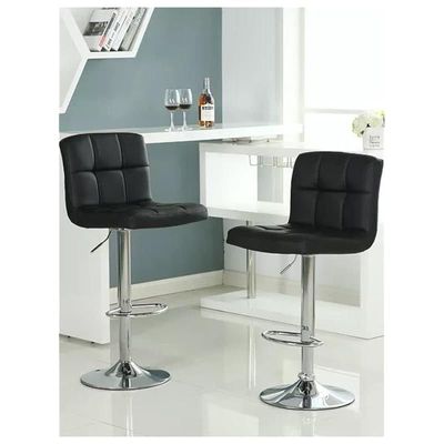 2 Piece Modern Height Adjustable Chair, Bar Chair, Bar Stool Set Leather Padded Stool Black/Silver1