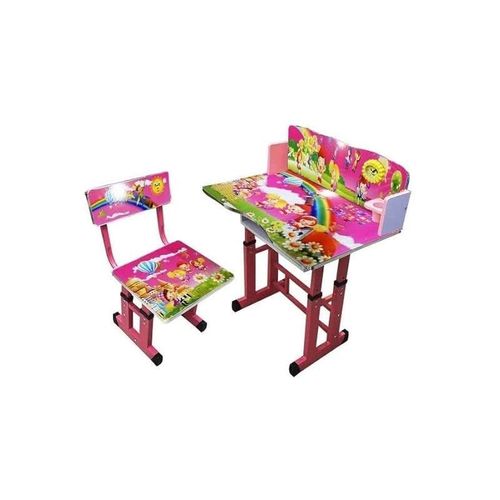 Education Study Table And Chair With Clock Attached Pink/Red 70X40X45Cm