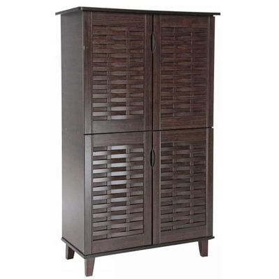 Weaved Design Four Door Shoe Cabinet, Dark Brown - 132 X 74 X 36 Cm