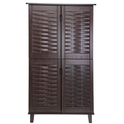 Weaved Design Four Door Shoe Cabinet, Dark Brown - 132 X 74 X 36 Cm