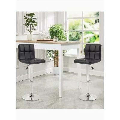 2 Piece Modern Height Adjustable Chair, Bar Chair, Bar Stool Set Leather Padded Stool Black/Silver