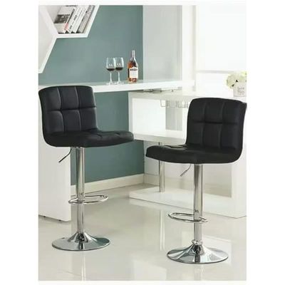 2 Piece Modern Height Adjustable Chair, Bar Chair, Bar Stool Set Leather Padded Stool Black/Silver
