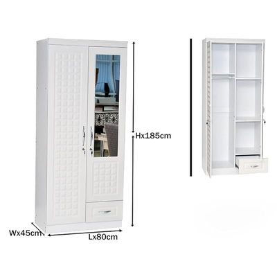 Two Door Wooden Wardrobe Cabinet Cupboard Engineered Wood Perfect Modern Stylish Heavy Duty With Mirror