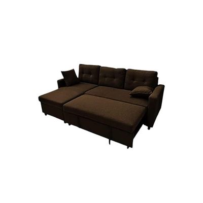 SULSHA Sofa Cum Bed With Cushions L-Shaped Storage Space (Brown)