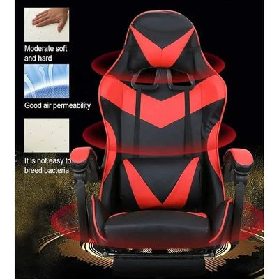 Racing Gaming Chair, Adjustable Office Chair With Footrest, Ergonomic Design, Tilt Mechanism, Headrest, Lumbar Support, 150 Kg Weight Capacity, Black And Red