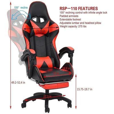 Racing Gaming Chair, Adjustable Office Chair With Footrest, Ergonomic Design, Tilt Mechanism, Headrest, Lumbar Support, 150 Kg Weight Capacity, Black And Red