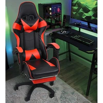 Racing Gaming Chair, Adjustable Office Chair With Footrest, Ergonomic Design, Tilt Mechanism, Headrest, Lumbar Support, 150 Kg Weight Capacity, Black And Red