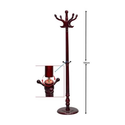Premium Coat Rack Free Standing, with 6 Hooks Stand for Coats, Hats, Scarves, Clothes, and Handbags CHERRY