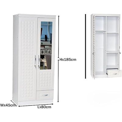 2 DOOR Wooden Wardrobe Cabinet Cupboard Engineered Wood Perfect Modern Stylish Heavy Duty With Mirror