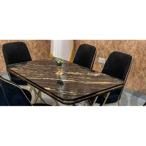1+6 Pieces Dining Table & Chairs Set Modern Design for Dining Room Adjustable 1 Table & Comfortable 6 Chairs with Steel Legs