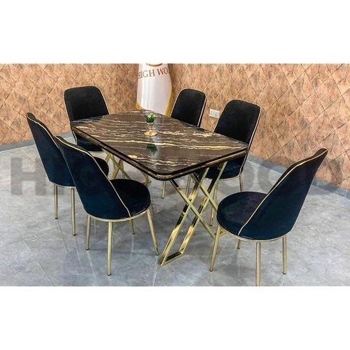 1+6 Pieces Dining Table & Chairs Set Modern Design for Dining Room Adjustable 1 Table & Comfortable 6 Chairs with Steel Legs