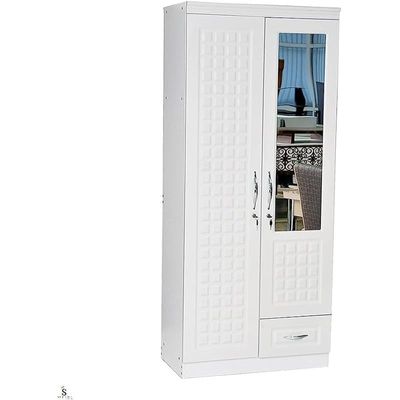 Two door Wooden Wardrobe Cabinet Cupboard Engineered Wood Perfect Modern Stylish Heavy Duty With Mirror