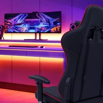 Heavy Duty Steel High-Back Racing Style With Pu Leather Bucket Seat Headrest Lumbar Support Compatible With E-Sports Chair 8887 RED BK