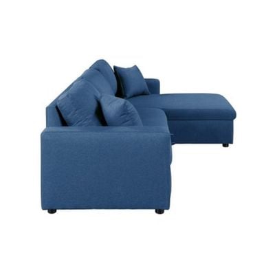 أريكة سرير مع وسائد مساحة تخزين على شكل حرف L (أزرق) أريكة سرير قابلة للتحويل على شكل حرف L مقاس 210X150X75 سم