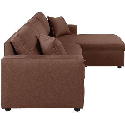 أريكة سرير مع وسائد ومساحة تخزين على شكل حرف L (بني) أريكة سرير قابلة للتحويل على شكل حرف L من بوم، مقاس 210 × 150 × 75 سم