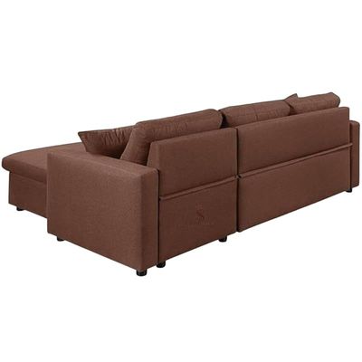 أريكة سرير مع وسائد ومساحة تخزين على شكل حرف L (بني)