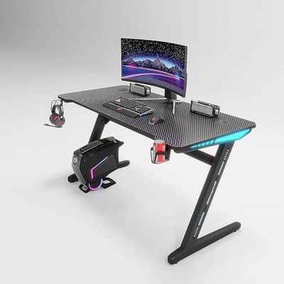 Sulsha Gaming Desk,Ergonomic Computer and Gaming Table L Shaped for Pc, Workstation, Home, Office with LED Lights Carbon Fiber Surface,Cup Holder and Headphone Hook,120×60×75cm