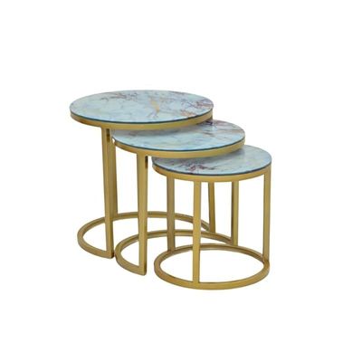 Sulsha Modern Coffee Tables Luxury Metal Clear Round Marble Minimalist Coffee Table Waterproof Mount Table (WHITE/GOLD)